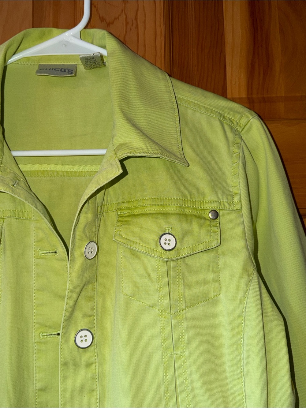 Chico's Lime Green Button-Front Jean Jacket